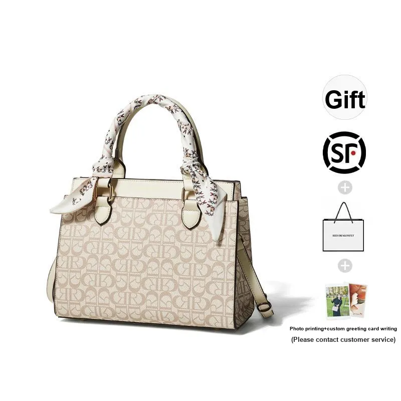 RED DRAGONFLY PVC Monogram Handbag Tote Bag Shopping Bag Shoulder Bag Crossbody Bag Medium Size Women's Ecru