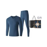Men's V-Neck Set (Blue) German Fleece Thermal/Seamless Antibacterial