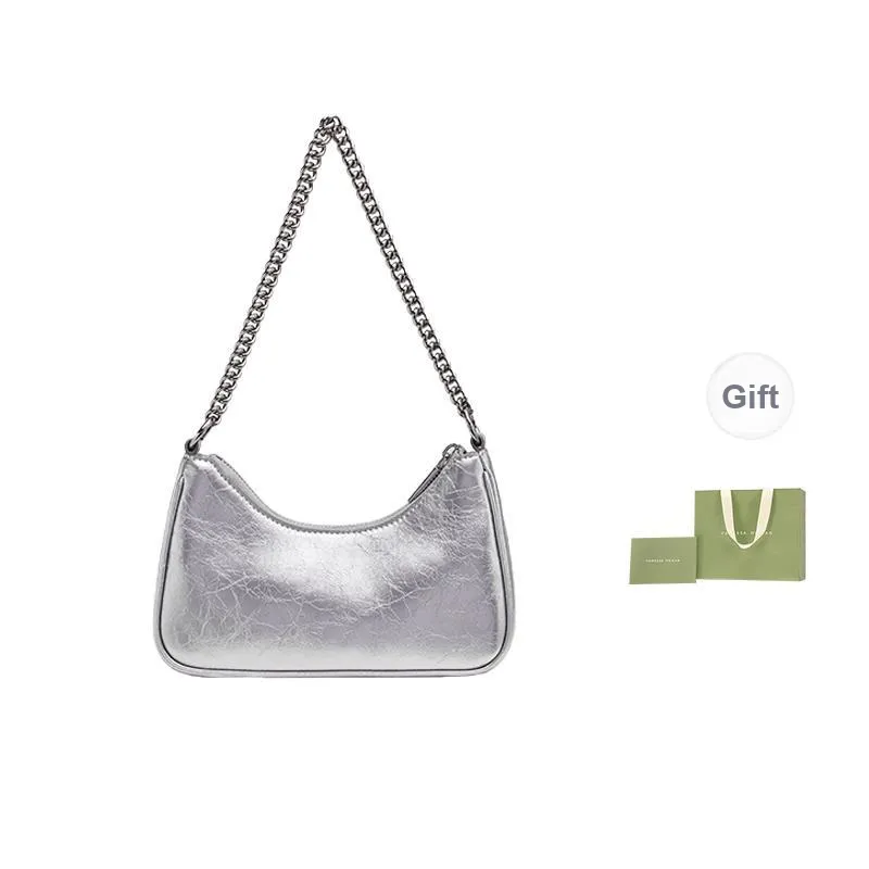 VANESSA HOGAN Vh Classic Series Cow Leather Shoulder Bag Chain Shoulder Bag Small Size Women's Silver/Black