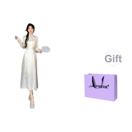 LADYXIEXIE Абрикос Женские Длинные Платья с Длинными Рукавами