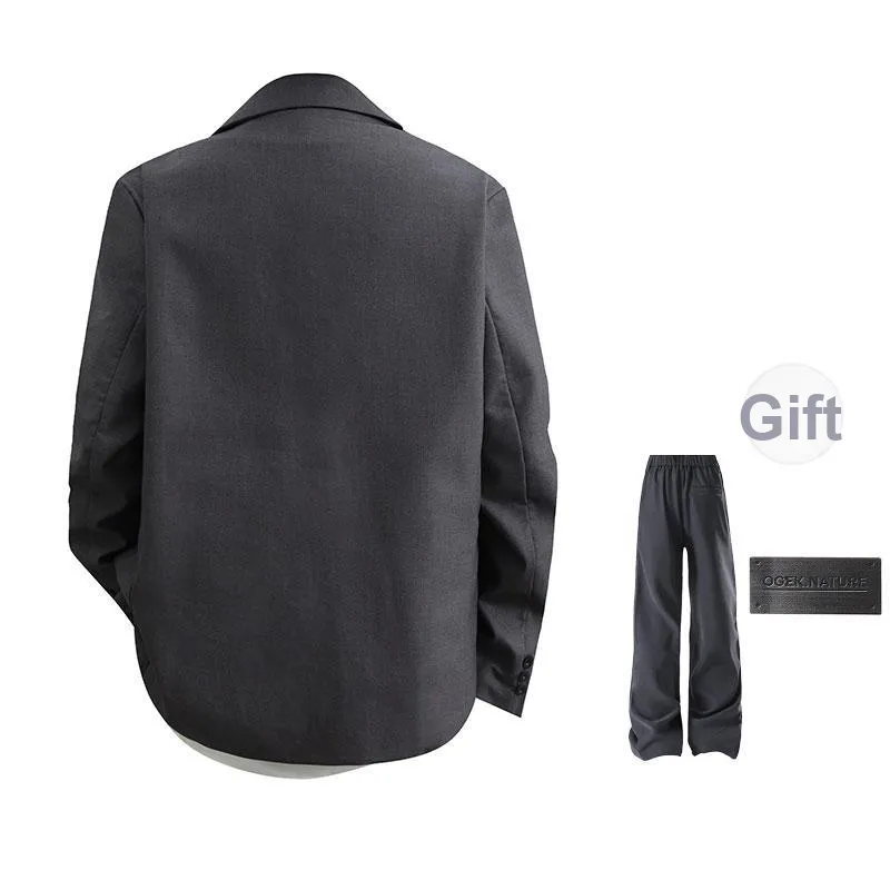 OGEK Business Suit Unisex Dark Gray Comes With White Shirt+Brooch-16