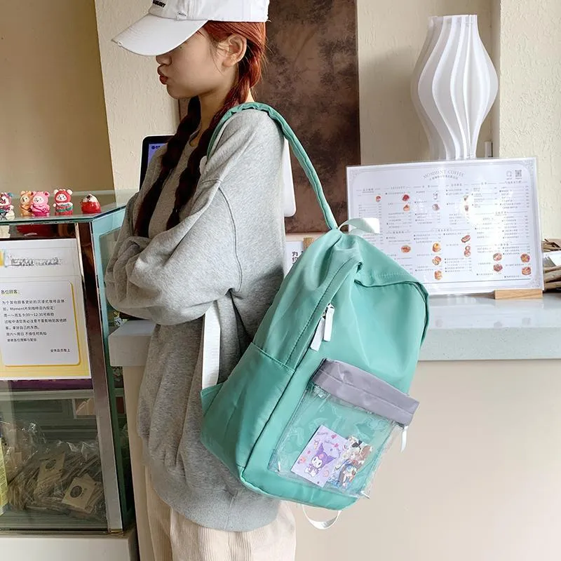 Yalu Nylon Backpack Regular Unisex Green/Light Blue/Pink-9