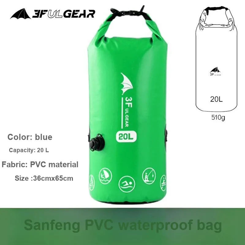 Three Peaks Out Outdoor Waterproof Bag Drifting And Kayaking Float Fishing PVC Material Green 20L Backpack-1