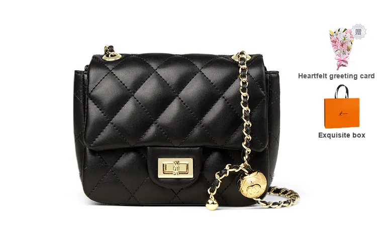 L'ALPINA Cow Leather Diamond Pattern Small Square Bag Shoulder Bag Regular Medium Size Women's Elegant Black-0