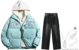 Set (Мятно-зеленый топ + Черно-серые брюки) (Включает ожерелье)