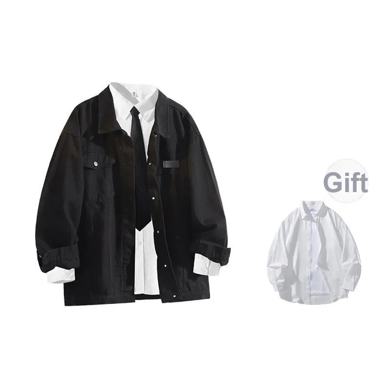 OGEK Denim Jacket Unisex Black Comes With White Shirt+Brooch