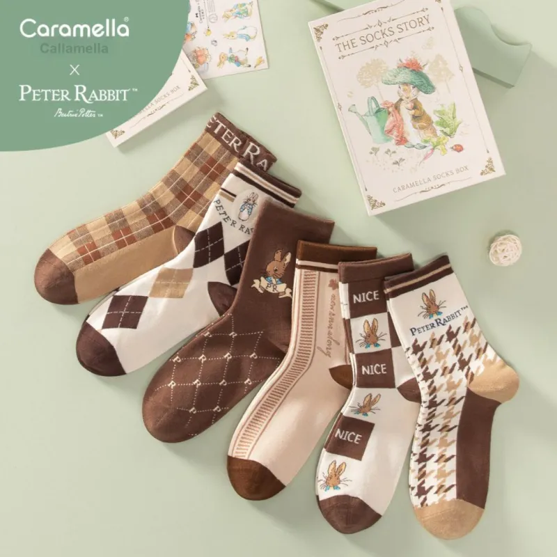 Caramella x Peter Rabbit Mid Calf Socks Unisex 6 Pack Red-22