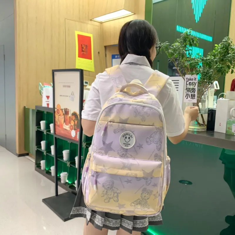 BAODIDAISHU Nylon Fabric Backpack And Laptop Bag Unisex Gray/Purple/Blue/Pink-5