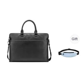 PIERRE CARDIN Top Grain Cow Leather Laptop Bags Briefcases Regular Men's Black