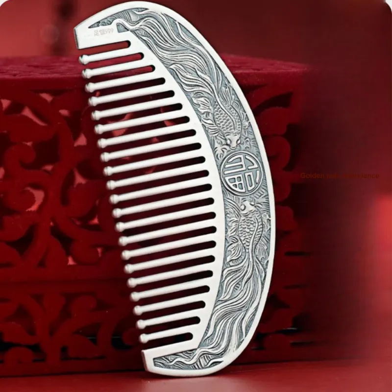 QINGFU 999 Fine Silver Semi Circular Comb For Scraping And Massaging Women's-24