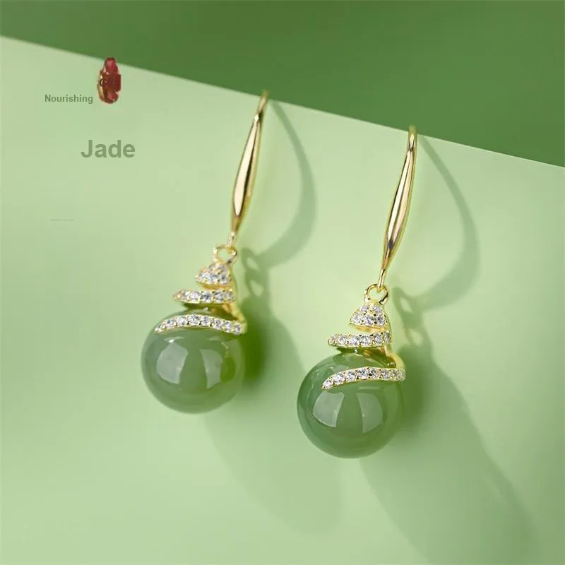 QLADY Earrings Green Jade Women's-4