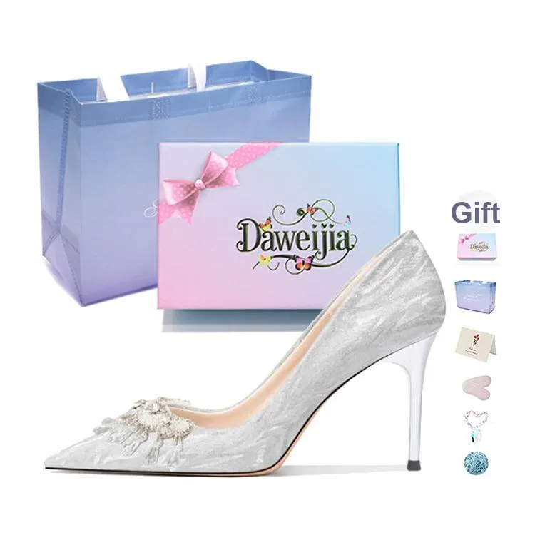 Dawei's House Slim Heel High Heels Women's Silver-4