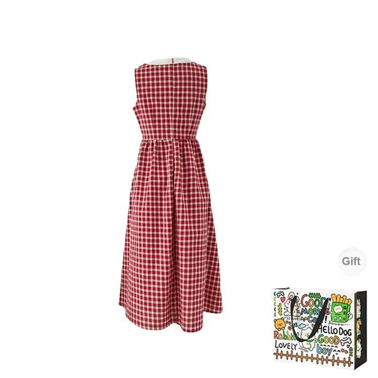 BVODE Sleeveless Dresses Women's Red Plaid Dress Shopping Bag-1