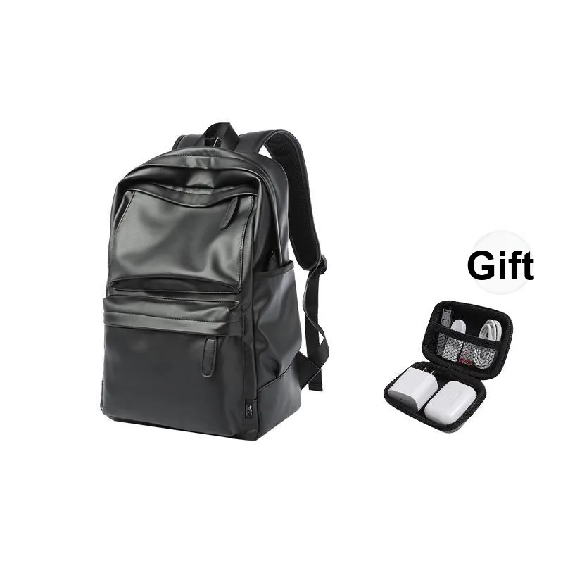 SEPTWOLVES Artificial Leather Backpack University Student Backpack Commute Travel Bag Women's QPL Men's Black-0