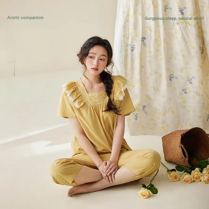 Aannsfam Pajama Set Women's Light Honey Yellow-1