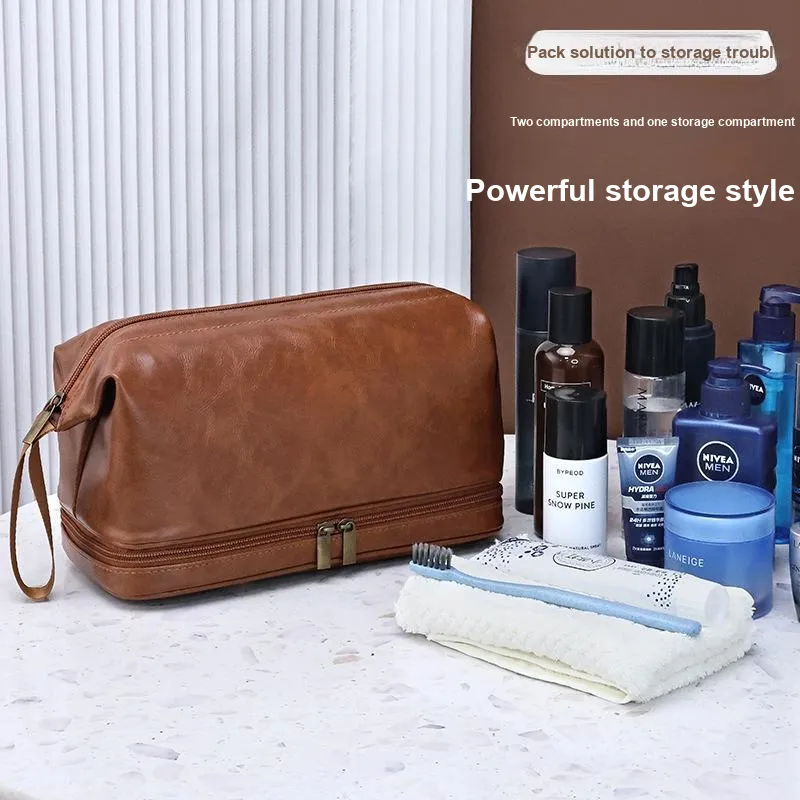 ZHIYIN Double Layer Business Travel Men's Toiletry Bag, Handheld Skincare Toiletry Storage Bag Make up Tools-2