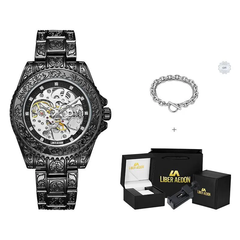 LIBER AEDON Mechanical Movement Cut Out Dial Men's Watches