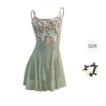 CPAURA Slip Dresses Women's Green+Bowknot Hair Tie Comes With