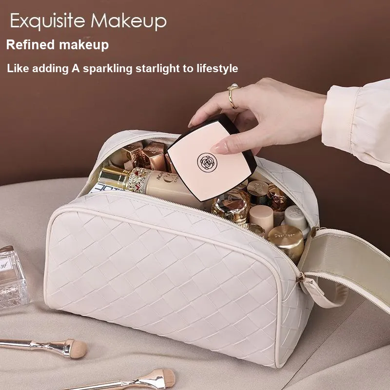 ZHIYIN Solid Color Portable Skincare Storage Bag With Double Zipper, Large Capacity, Unisex Make up Tools-1