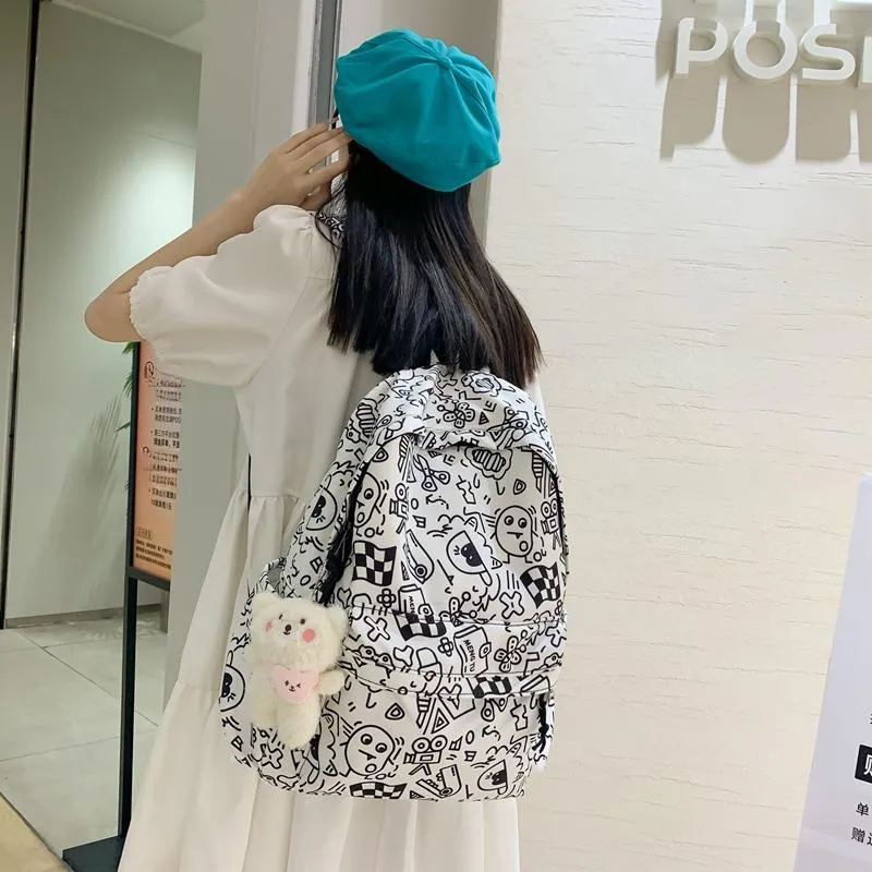KAMLUI Nylon Double Shoulder Backpack Students Backpack Regular Unisex Multicolor/Black White-11