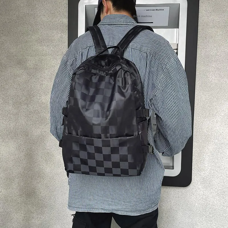 MingLu Nylon Backpack Regular Unisex Black/White-3