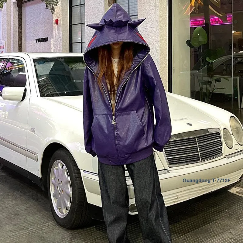 KAKAZZY Leather Jackets Unisex Purple-13