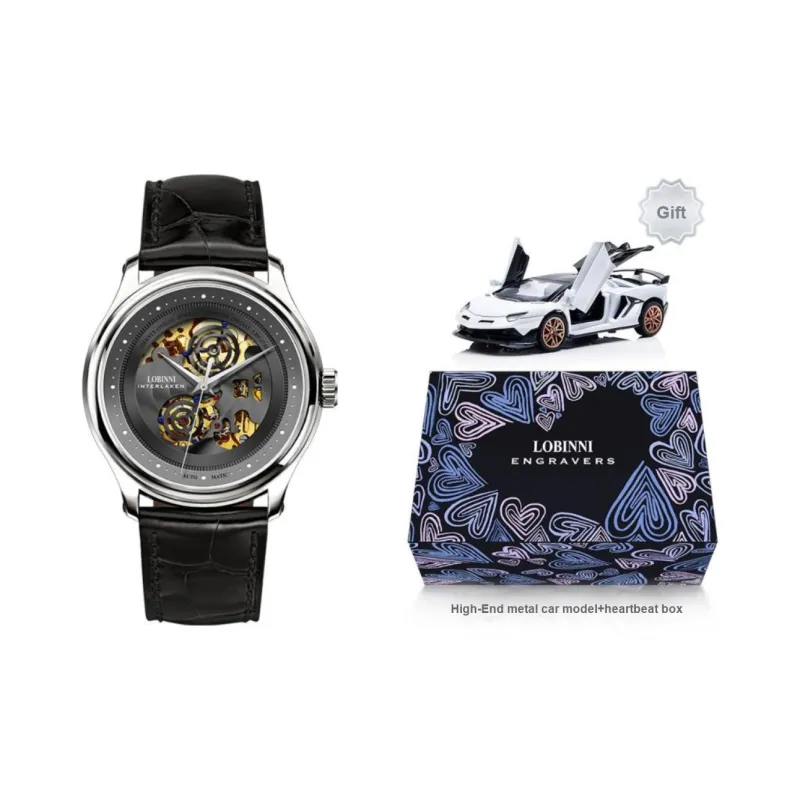 LOBINNI L Automatic Mechanical Movement Genuine Leather Strap Watch Men's Watches Cut-Out Dial-1
