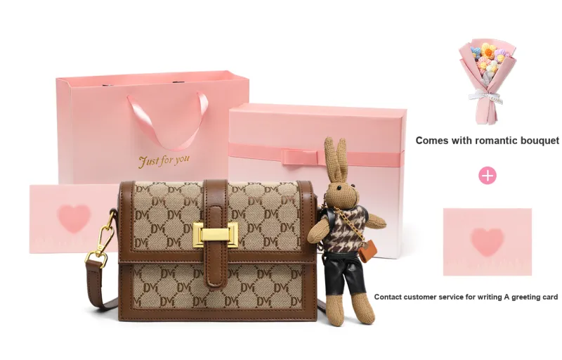 VINEY Synthetic Leather Shoulder Bag Crossbody Bag Small Square Bag Small Size Women's Coffee-6