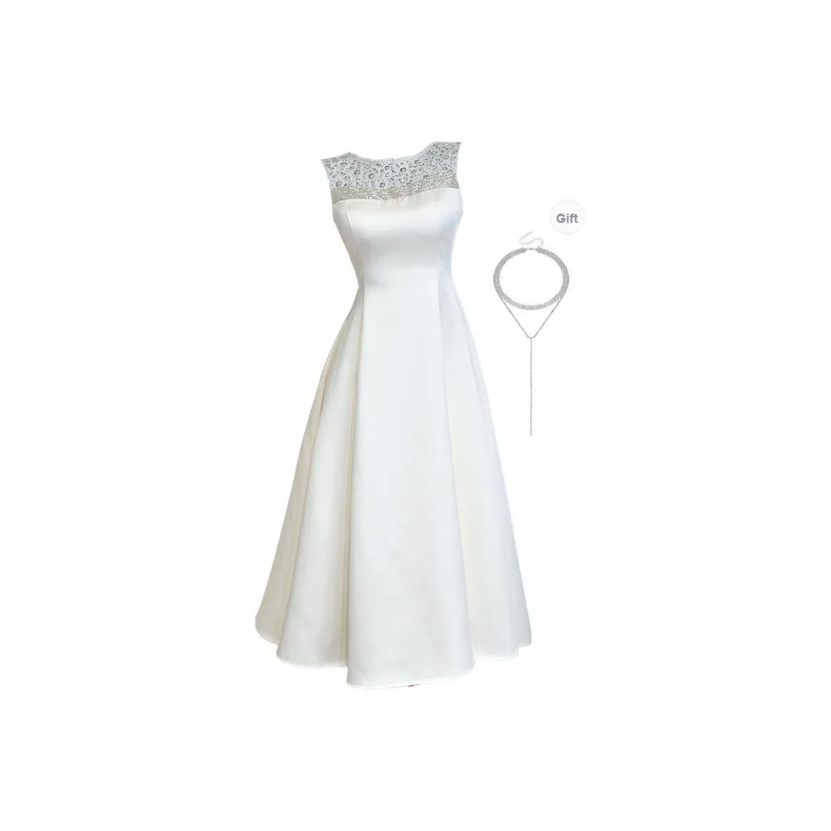 GJFD Груша Белый Цвет Женские Платья Без Рукавов