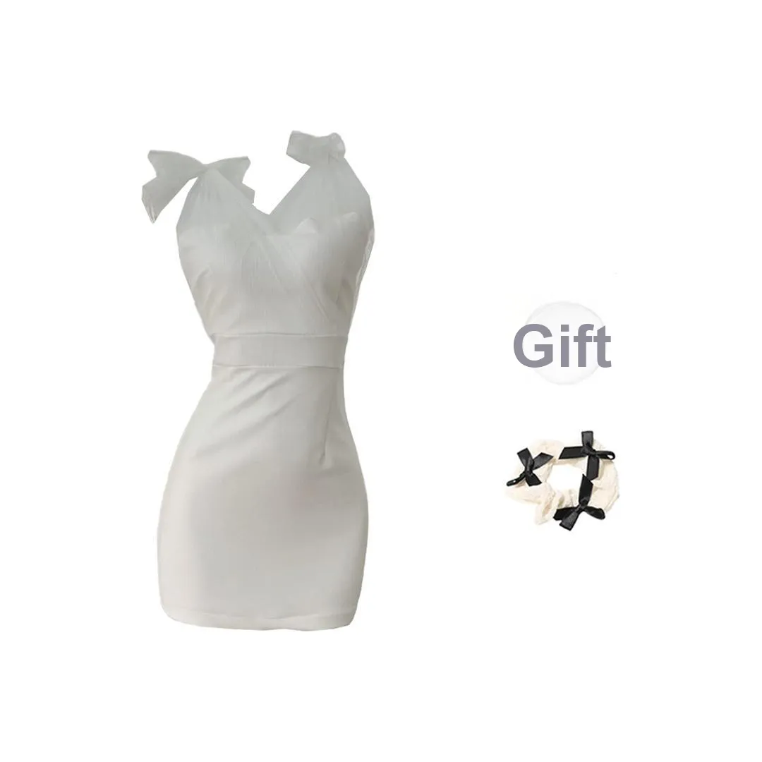 TORIGHT Без рукавов Платье Женское Белое Включает Бант Резинка для волос