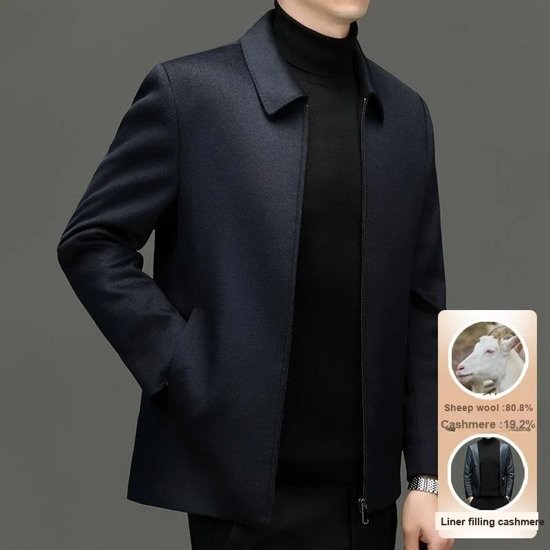 Devanro Coats Men Navy Blue, Liner Filled With 100% Cashmere-2