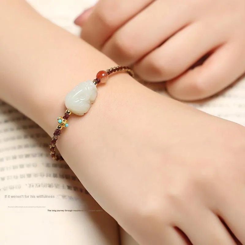 BYTHERE Hetian Jade Bracelets Pale Greenish White Jade Women's-2