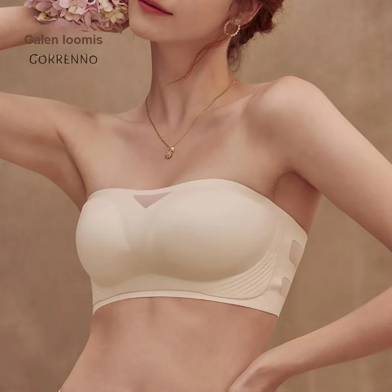 GORRENNO Strapless Bra Women's Milk White-3