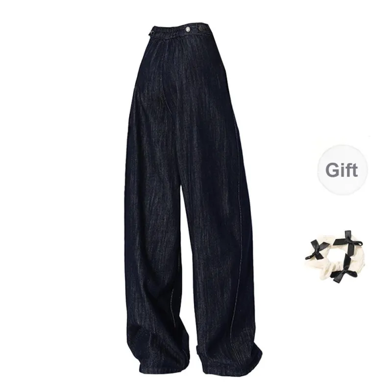 CPAURA Jeans Women's Tencel Dark Blue+Bowknot Hair Tie Comes With-1