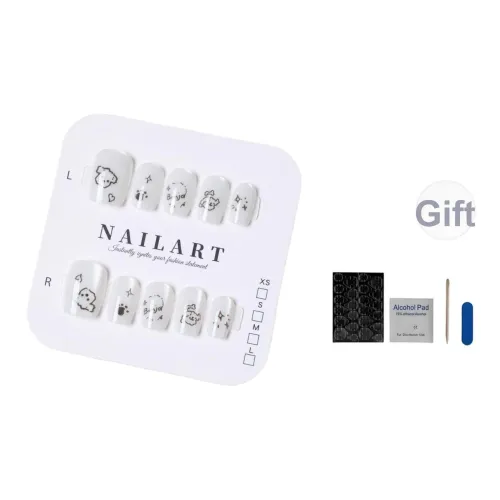 OUYUJI Крем Щенок Съемный False Nail Fashion Minimalist Style Патч для Ногтей Средний LADDER Белый Однотонный Милый