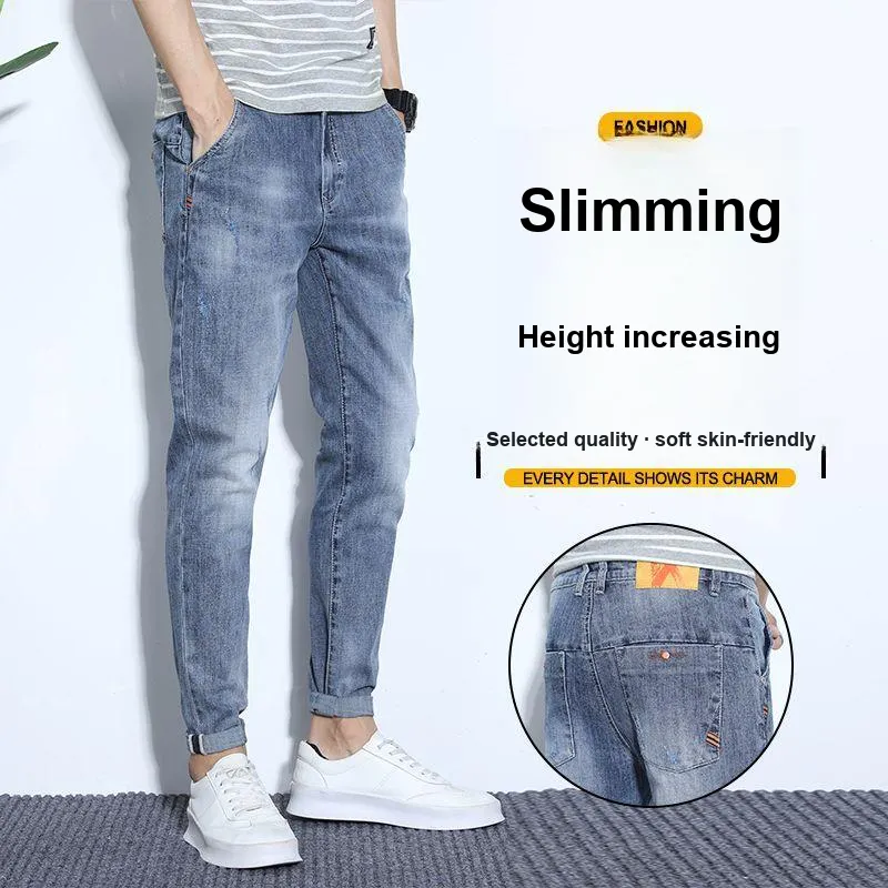 YUQIAN Jeans Men Blue Gray Ankle Length Pants-1