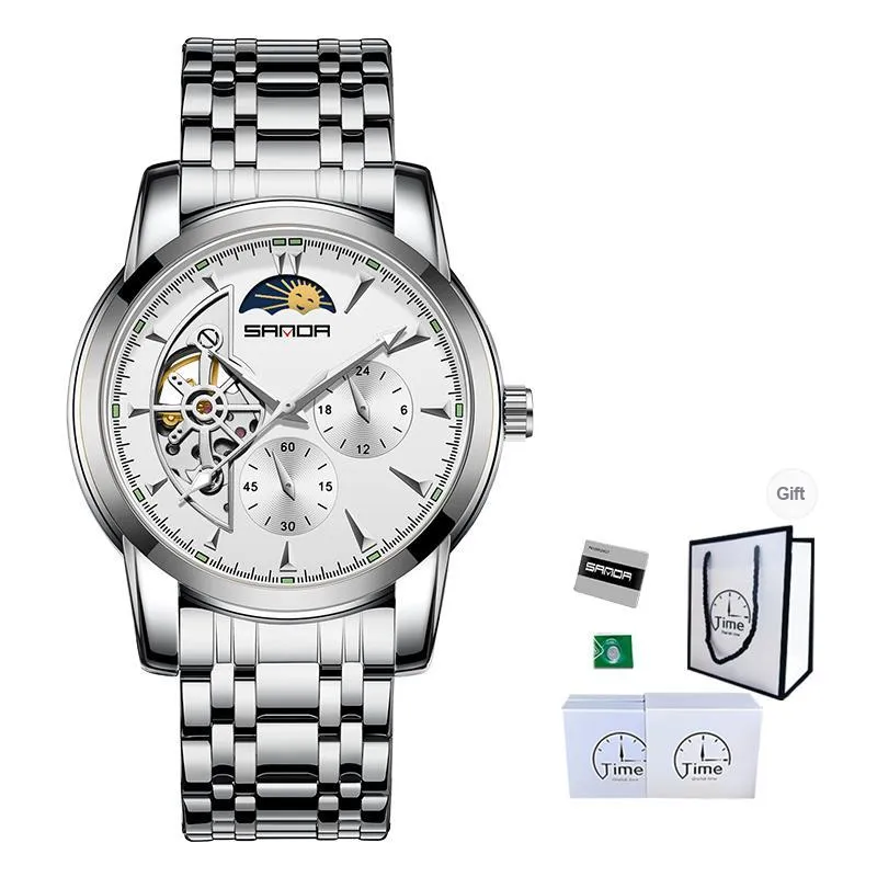 Sanda Automatic Mechanical Movement Stainless Steel Strap Watch Men's Watches White Dial-0