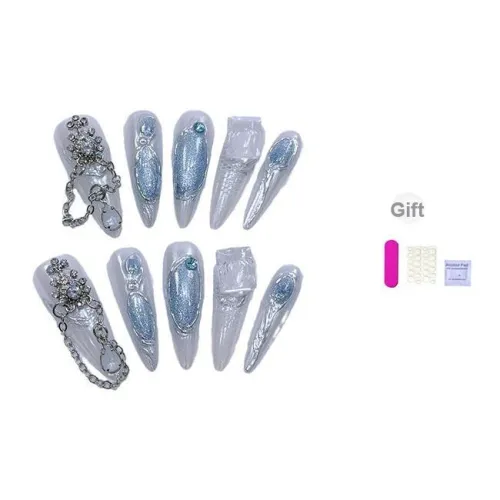 XIBI Western Hot Girl False Nail Almond Blue Jump Color