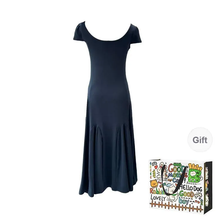 Dippanis Short Sleeved Dress Women's Navy Blue-1