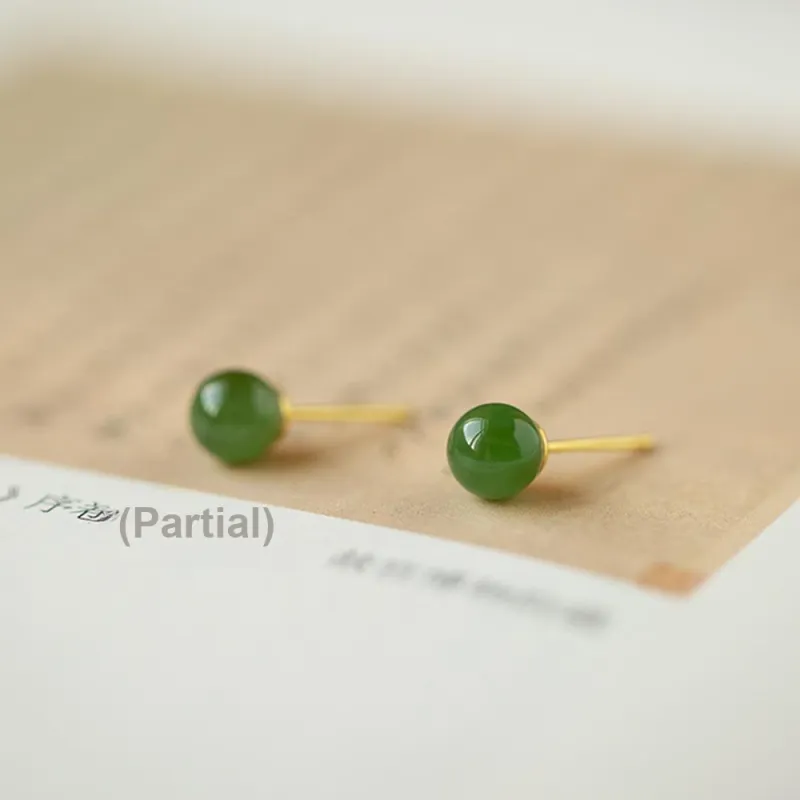 7℃ Chalcedony Jade Stud Earrings Women's-3