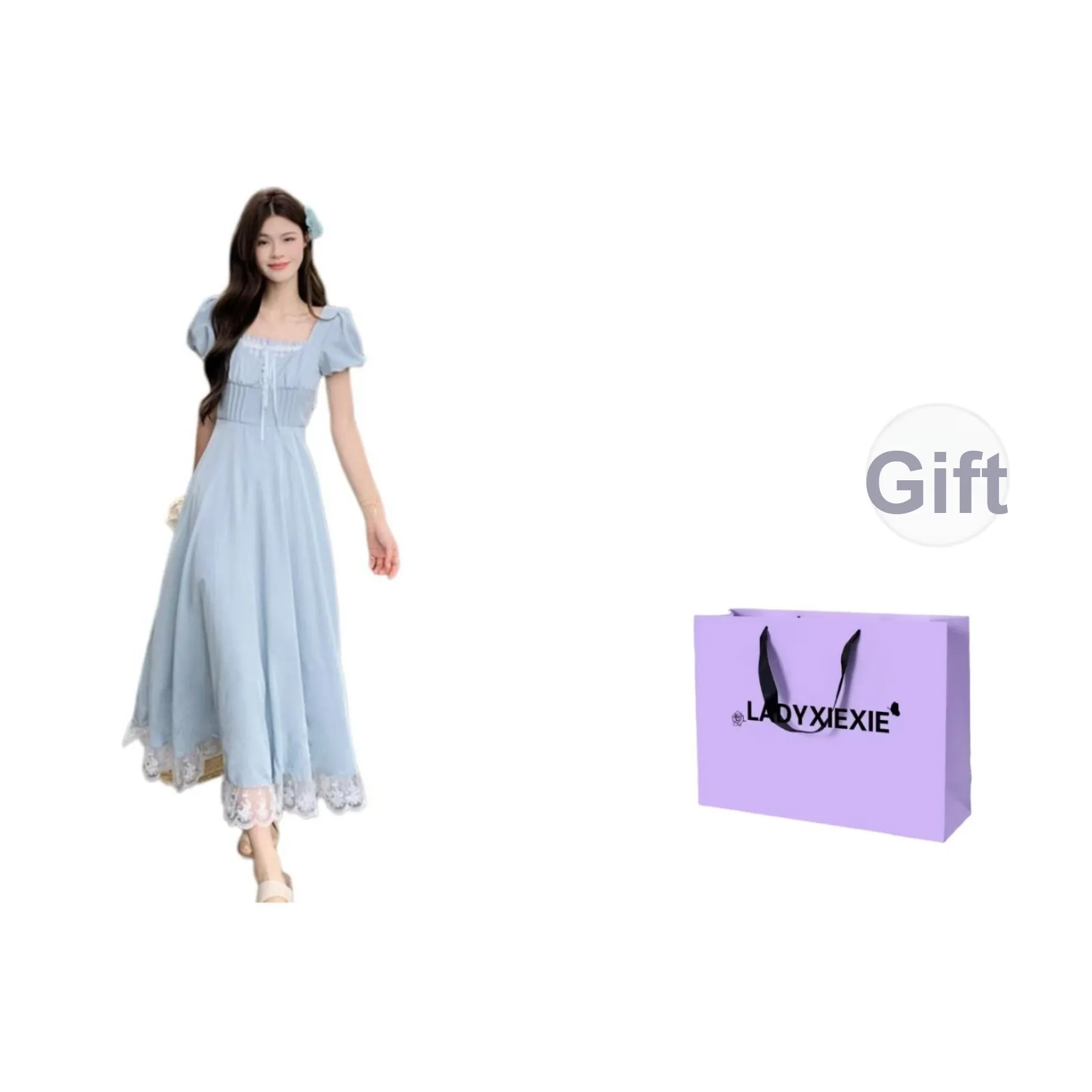 LADYXIEXIE Фея Синий Женские Короткие Платья с Рукавами