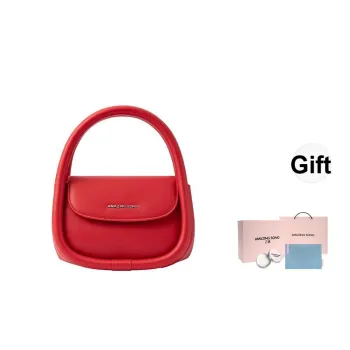AMAZING SONG Cow Leather Handbags Mahjong Crossbody Bags Medium Size Women's White/Blue/Red/Yellow