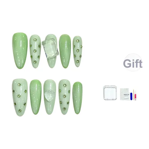 JINGCHANXUE Sunshine Розовый Дофаминовая одежда Лето False Nail Овал Светло-зеленый Однотонный Стиль Инстаграм 16mm