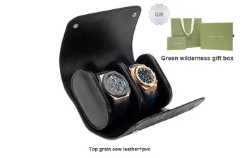 VANESSA HOGAN Cow Leather Storage Box Watch Bag Watch Set Small Size Men's Black