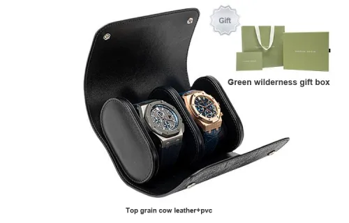 VANESSA HOGAN Cow Leather Storage Box Watch Bag Watch Set Small Size Men's Black