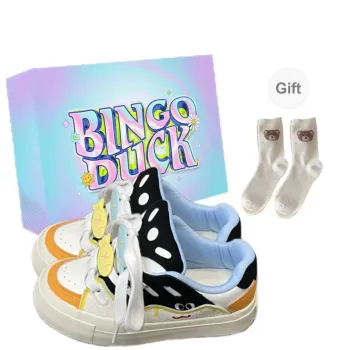 BINGO DUCK Slip Resistant Low Top Skateboard Shoes Women's Black White Orange