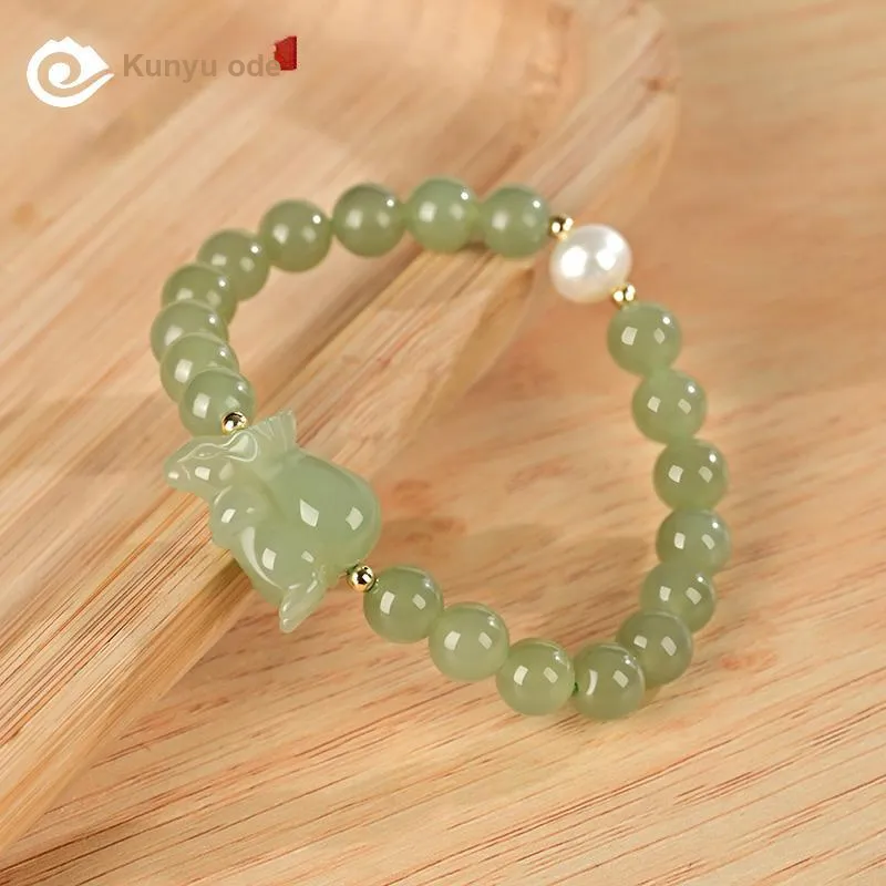 KUNYUYAO Chinese Zodiac Zodiac Year Bead Chain Beaded Bracelet White Jade Unisex-7