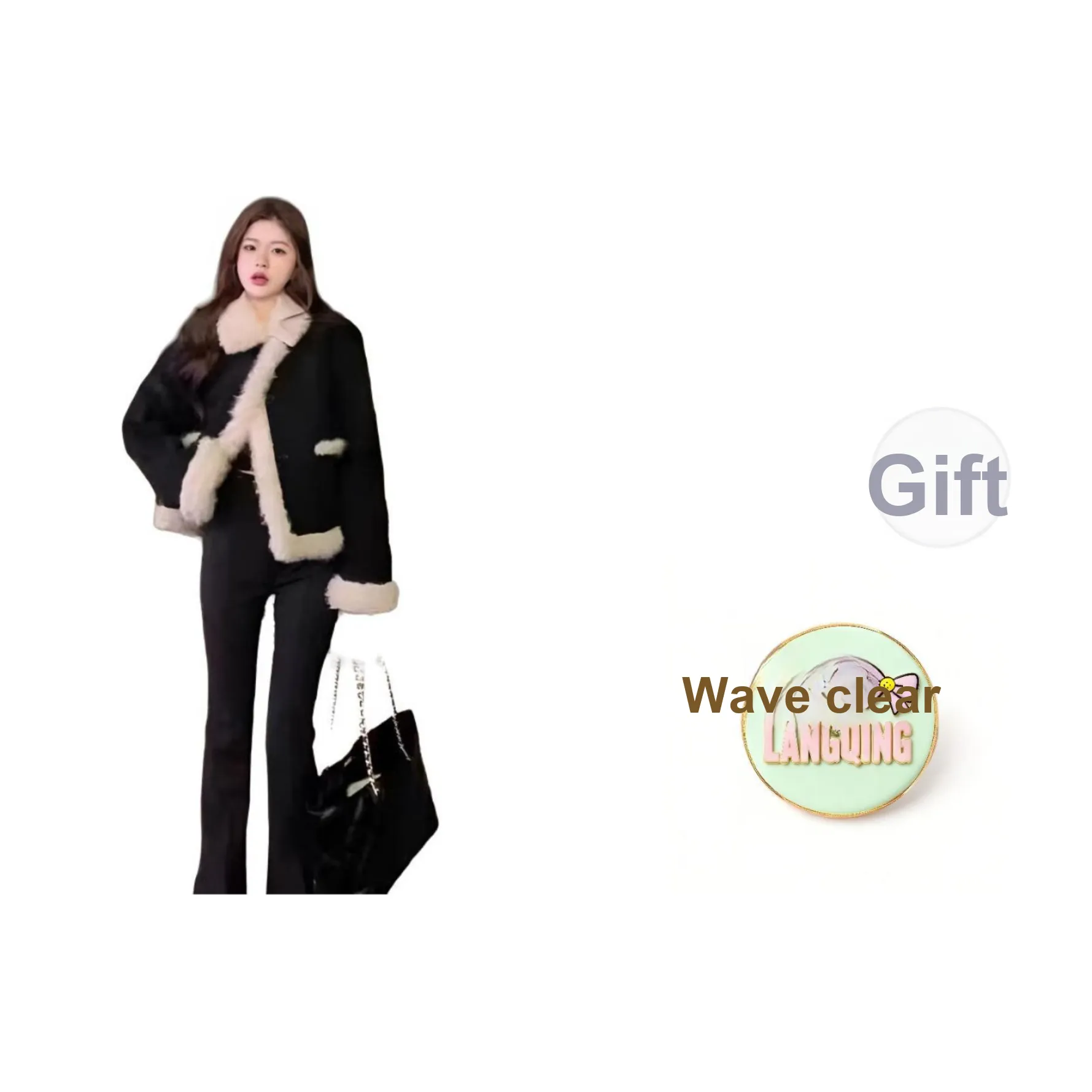 LANGQING Изображение Цвет Подарок Wave Прозрачный Бренд Наклеенный Женское Короткое Пальто