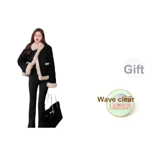 LANGQING Изображение Цвет Подарок Wave Прозрачный Бренд Наклеенный Женское Короткое Пальто