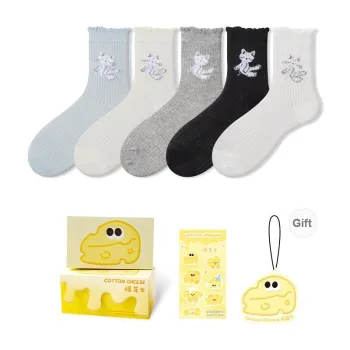 COTTON CHEESE Mid Calf Socks Unisex 5 Pack